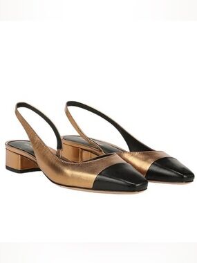 Veronica Beard Black and Gold Slingback Flats